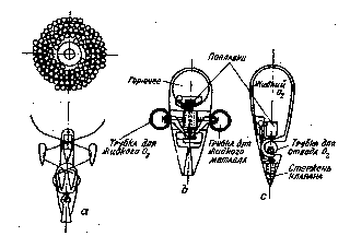 Схема одной центральной ракеты со многими ракетами и сосудами для жидкого