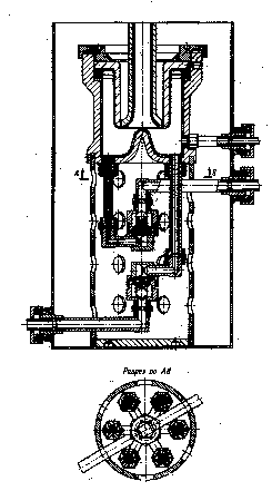 Схема двигателя «ОРМ-1» (продольный и поперечный разрезы)